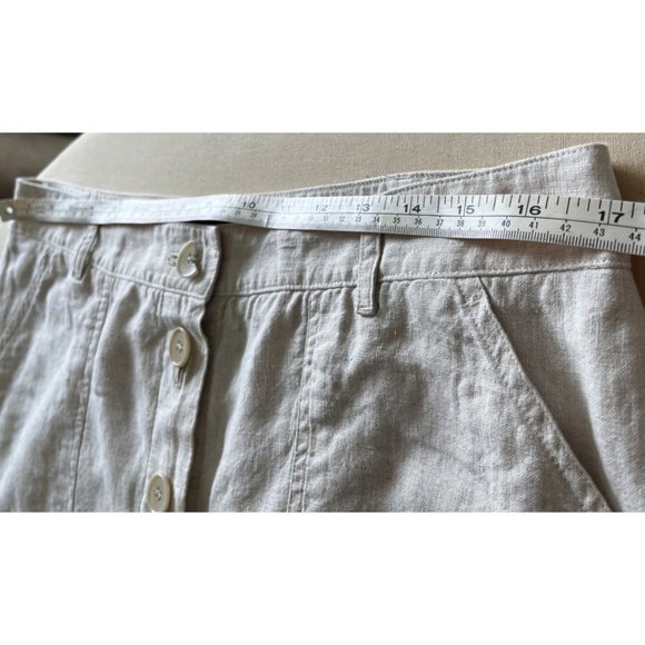 Talbots Linen Maxi Skirt Beige Button A-line Pockets Belt Loops Lined Womens 14 - Picture 9 of 9